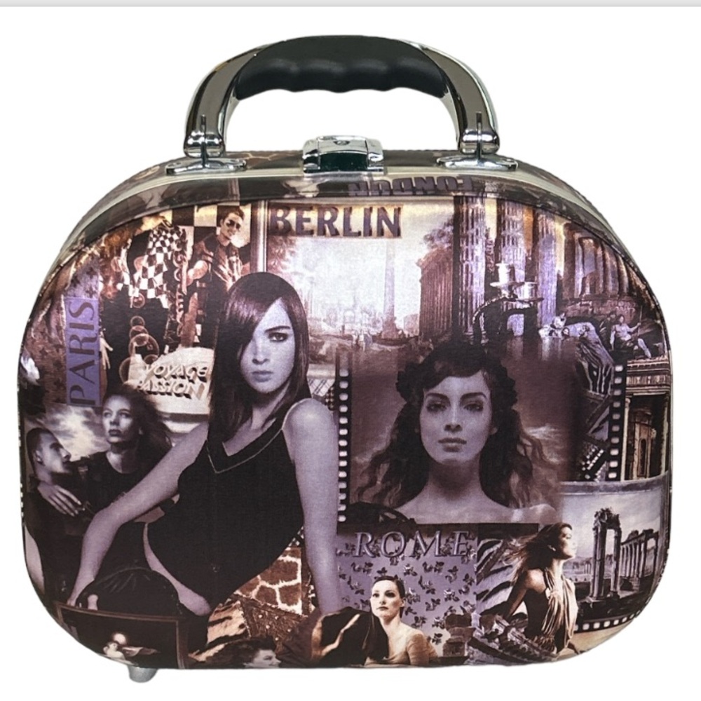 Vintage Vanity Cases Travel Purple world Travel Print Berlin London Rome Paris